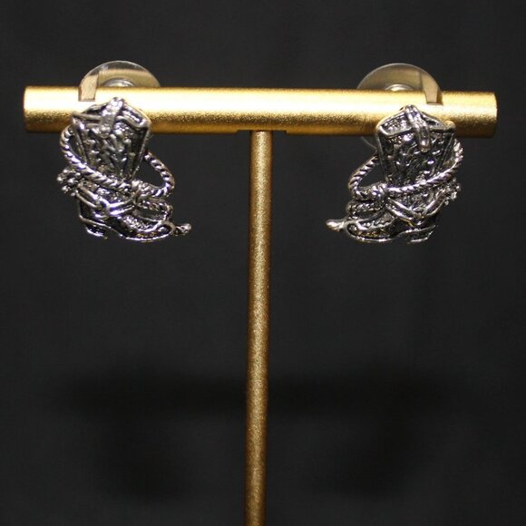 Silver Tone Cowboy Boot Stud Earrings - Picture 4 of 7